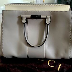 Gray and cream lady bamboo Gucci bag